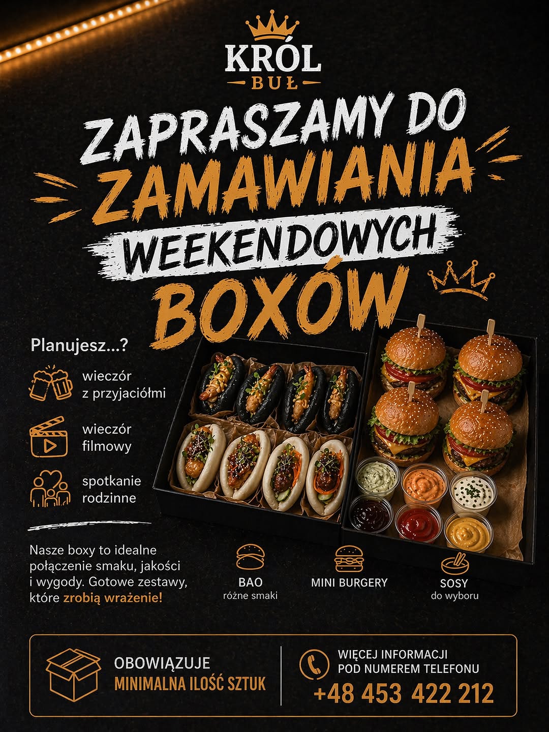 Weekendowe boxy z bao lub mini burgerami na domówki.